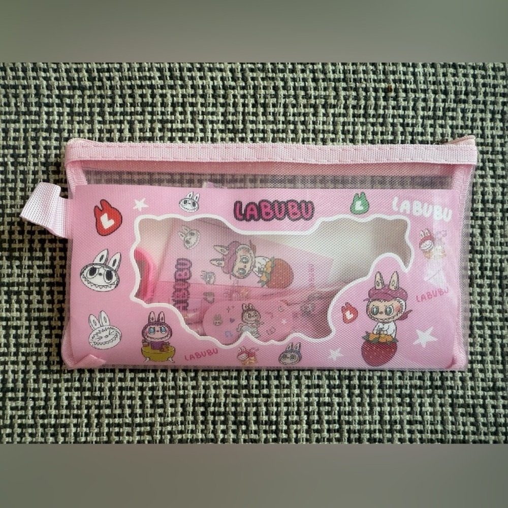 Labubu Stationery Set With Pencil Case, Pink Color